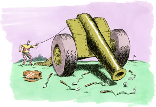 Pen & ink with watercolour, published in <em>The Daily Telegraph</em>