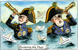 Pen & ink with watercolour, published in <em>The Daily Telegraph</em>